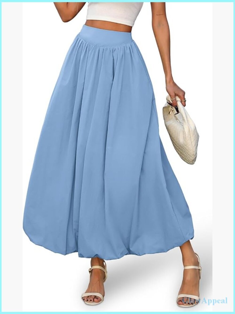 Bubble Maxi Skirt Elastic Waist Puffy Hem A-Line with Pockets